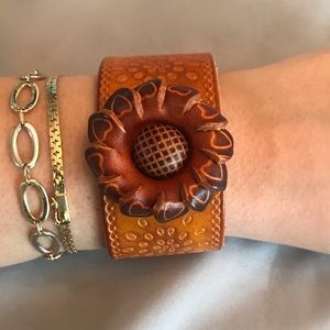 Leather flower cuff bracelet
